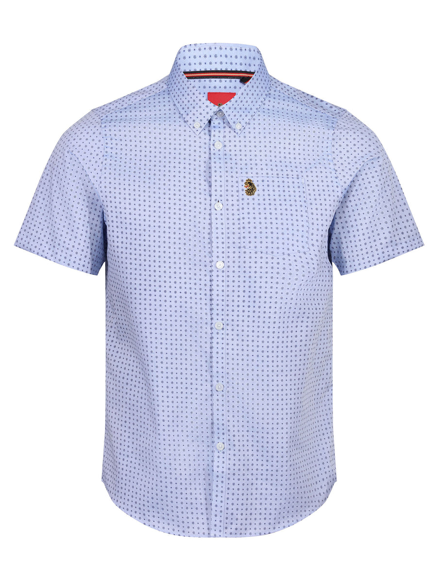 IRONBRIDGE Men's Short Sleeved Smart Casual Shirt In Blue Pattern – Luke1977