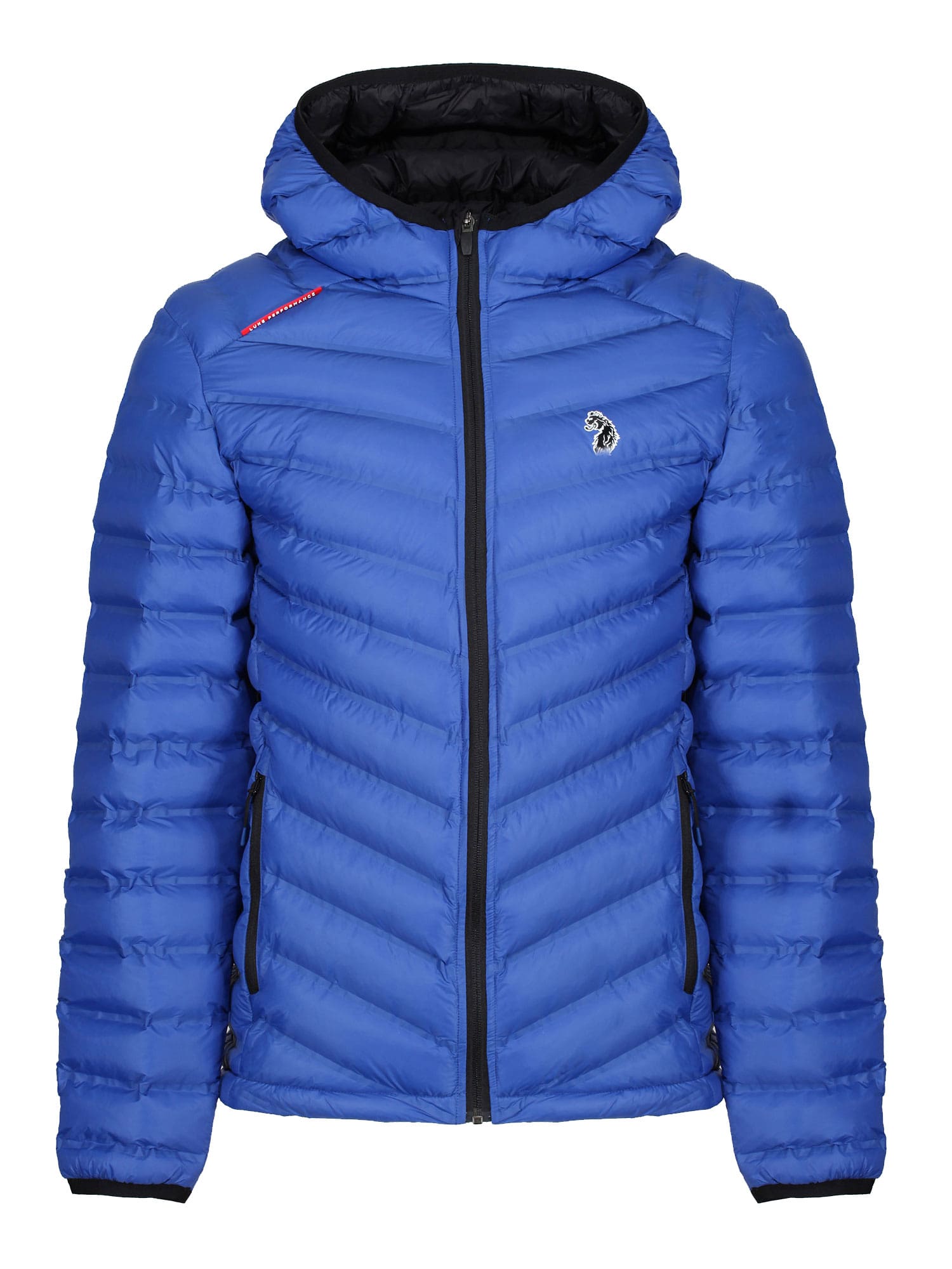 LUKE Men s WORLDY Jacket Lightweight Cobalt Performance Padded Jacket with Reflective Lion Head Print Luke1977