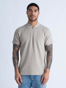  WAFFLE ON JACQUARD TEXTURED ZIP POLO