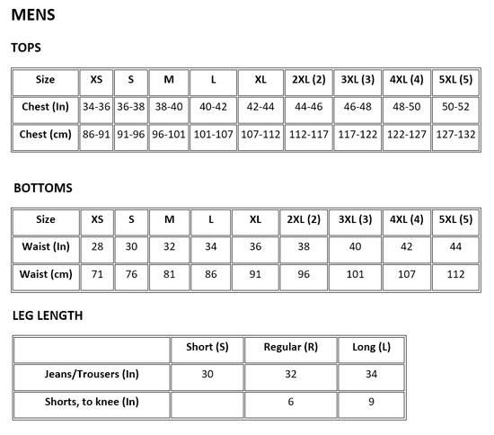 LUKE 1977 Size Guidelines | Size Charts for Mens Clothing | LUKE 1977 ...