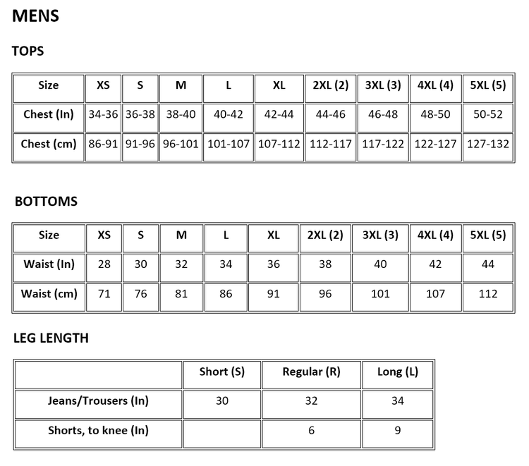 LUKE 1977 Size Guidelines | Size Charts for Mens Clothing | LUKE 1977 ...