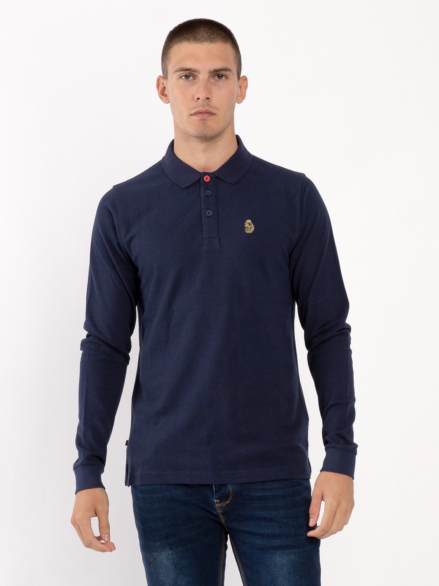 Mens long sleeve polo shirts navy blue best sale