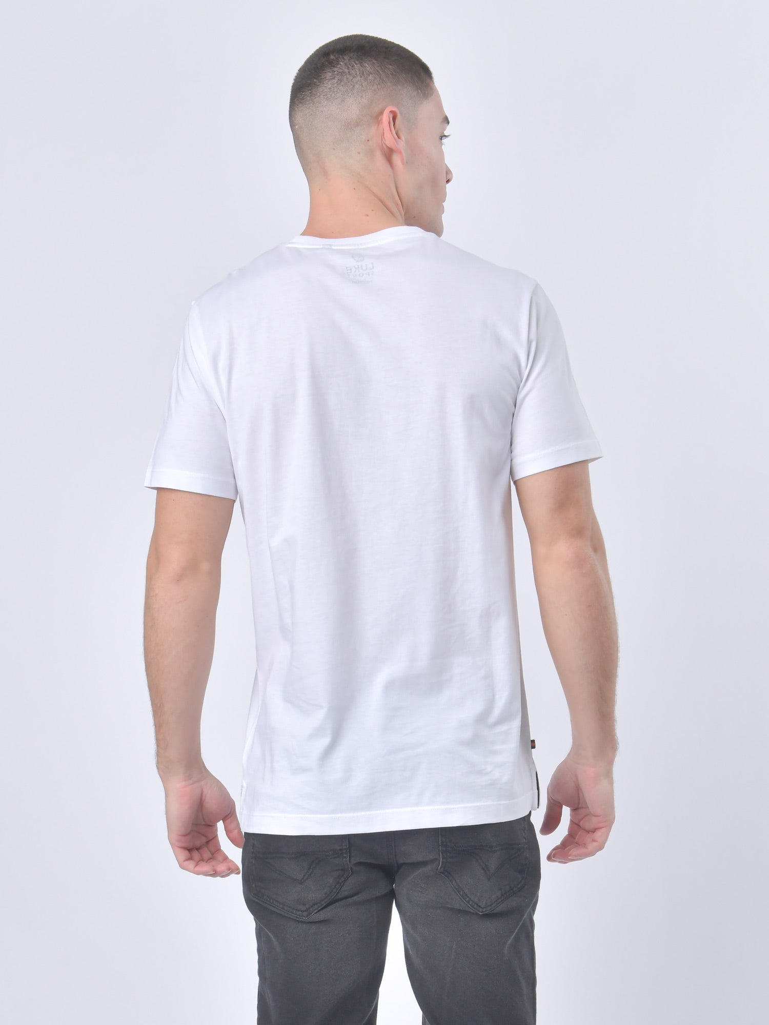 LST Men's Classic Crew Neck T-Shirt In White Lavender | Logo Print ...